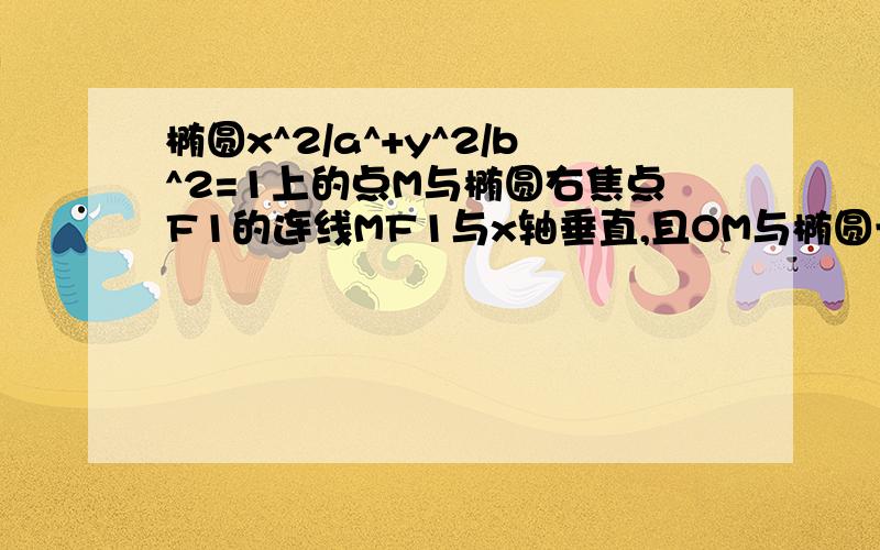 椭圆x^2/a^+y^2/b^2=1上的点M与椭圆右焦点F1的连线MF1与x轴垂直,且OM与椭圆长轴和短轴点的连线AB平