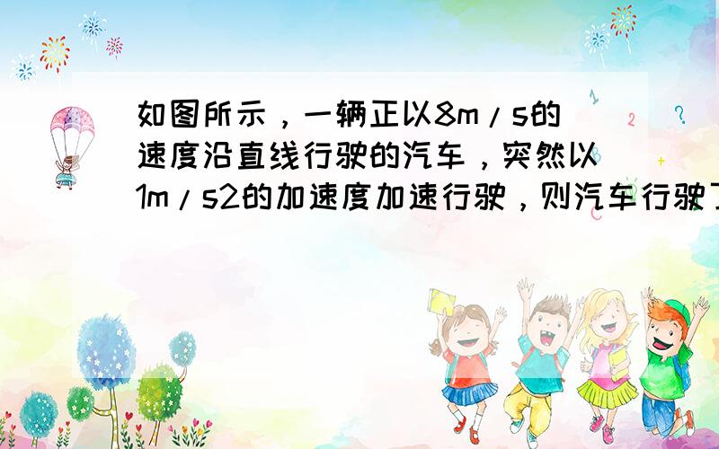 如图所示，一辆正以8m/s的速度沿直线行驶的汽车，突然以1m/s2的加速度加速行驶，则汽车行驶了18m时的速度为____