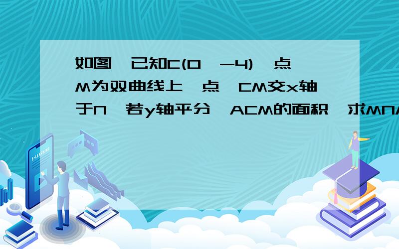 如图,已知C(0,-4),点M为双曲线上一点,CM交x轴于N,若y轴平分△ACM的面积,求MN/CN