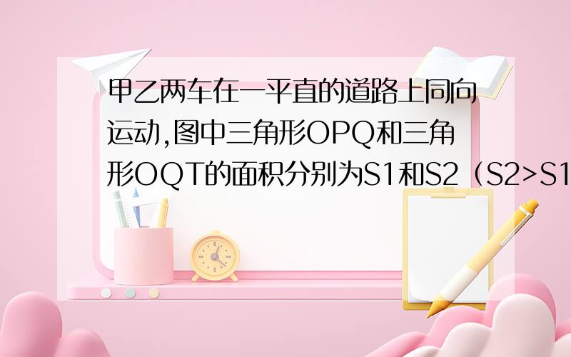 甲乙两车在一平直的道路上同向运动,图中三角形OPQ和三角形OQT的面积分别为S1和S2（S2>S1).初始时,甲车在乙车