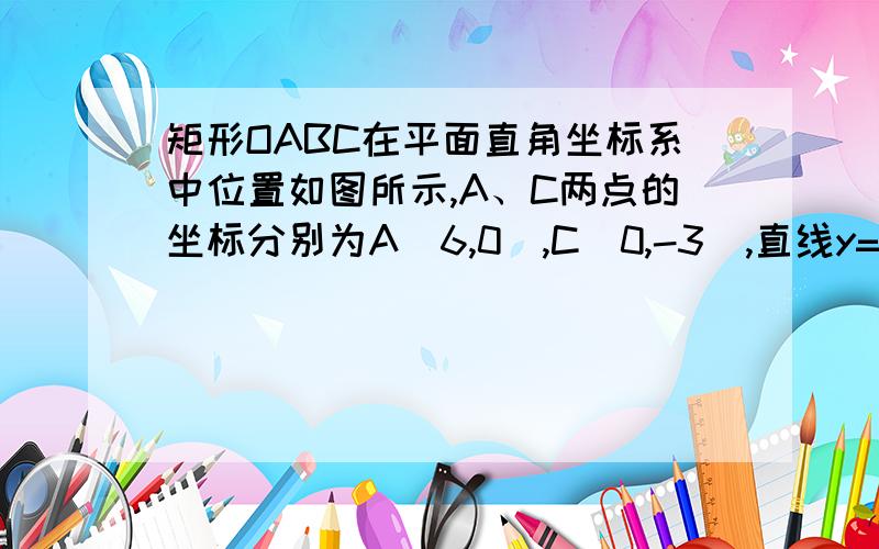 矩形OABC在平面直角坐标系中位置如图所示,A、C两点的坐标分别为A(6,0),C(0,-3),直线y=-3/4x与BC