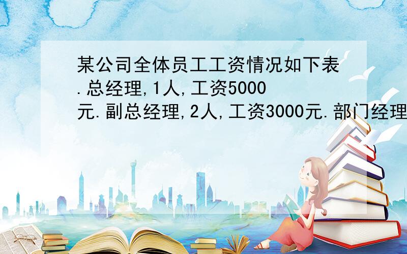 某公司全体员工工资情况如下表.总经理,1人,工资5000元.副总经理,2人,工资3000元.部门经理,4人,工