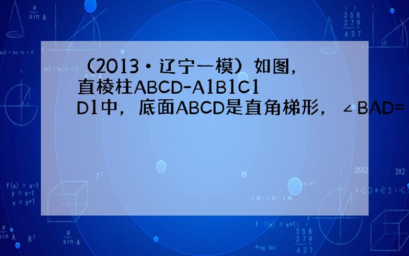 （2013•辽宁一模）如图，直棱柱ABCD-A1B1C1D1中，底面ABCD是直角梯形，∠BAD=∠ADC=90°，AB