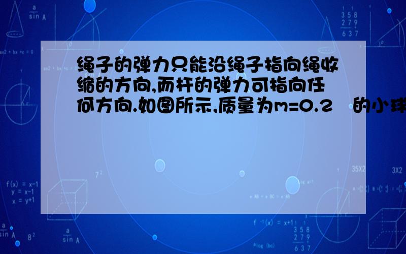 绳子的弹力只能沿绳子指向绳收缩的方向,而杆的弹力可指向任何方向.如图所示,质量为m=0.2㎏的小球固定在长为L=0.9m