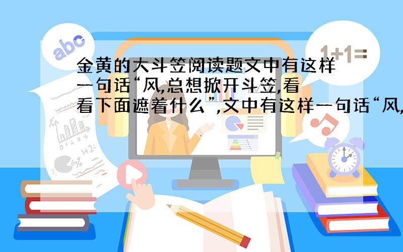 金黄的大斗笠阅读题文中有这样一句话“风,总想掀开斗笠,看看下面遮着什么”,文中有这样一句话“风,总想掀开斗笠,看看下面遮