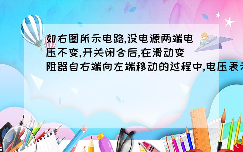 如右图所示电路,设电源两端电压不变,开关闭合后,在滑动变阻器自右端向左端移动的过程中,电压表示数变化范围为12～18V,