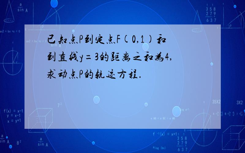 已知点P到定点F(0,1)和到直线y=3的距离之和为4,求动点P的轨迹方程.