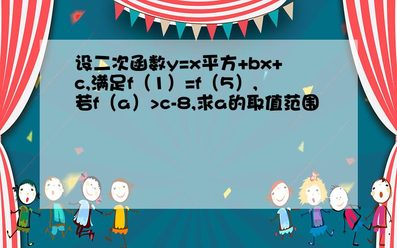 设二次函数y=x平方+bx+c,满足f（1）=f（5）,若f（a）>c-8,求a的取值范围