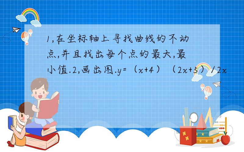 1,在坐标轴上寻找曲线的不动点,并且找出每个点的最大,最小值.2,画出图.y=（x+4）（2x+5）/2x