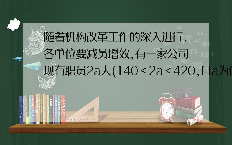 随着机构改革工作的深入进行,各单位要减员增效,有一家公司现有职员2a人(140＜2a＜420,且a为偶数),每人每年可创