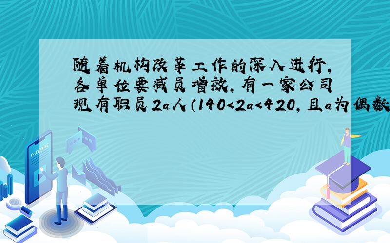 随着机构改革工作的深入进行，各单位要减员增效，有一家公司现有职员2a人（140＜2a＜420，且a为偶数），每人每年可创