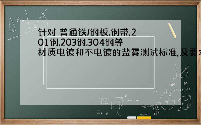 针对 普通铁/钢板.钢带,201钢.203钢.304钢等材质电镀和不电镀的盐雾测试标准,及要求,有标准最好附上,我这里没