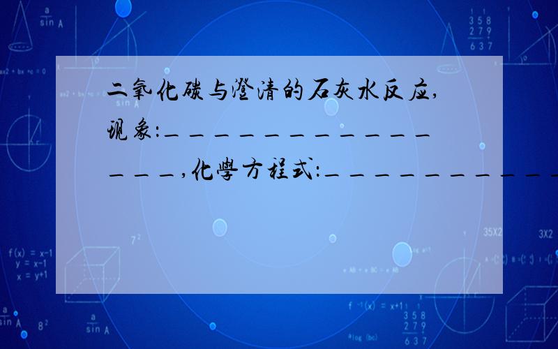 二氧化碳与澄清的石灰水反应,现象：______________,化学方程式：________________