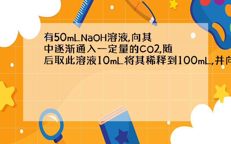 有50mLNaOH溶液,向其中逐渐通入一定量的CO2,随后取此溶液10mL将其稀释到100mL,并向此稀释后的溶液中逐滴