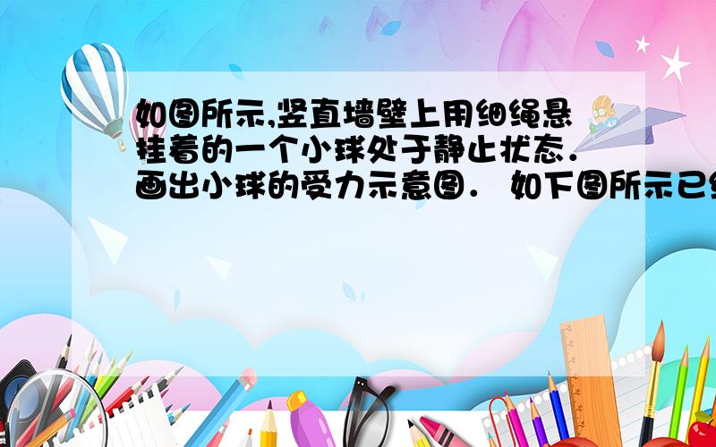 如图所示,竖直墙壁上用细绳悬挂着的一个小球处于静止状态．画出小球的受力示意图． 如下图所示已经画好了