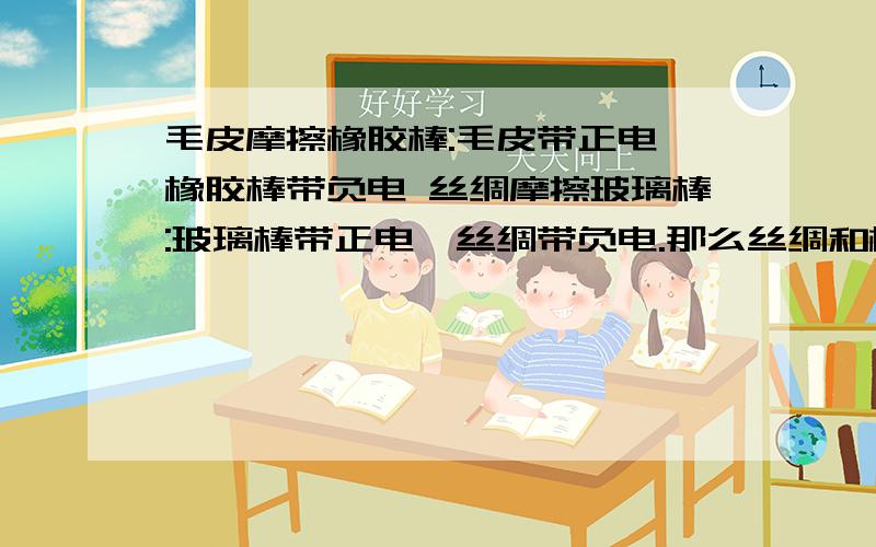 毛皮摩擦橡胶棒:毛皮带正电,橡胶棒带负电 丝绸摩擦玻璃棒:玻璃棒带正电,丝绸带负电.那么丝绸和橡胶棒摩擦之后分别带什么电