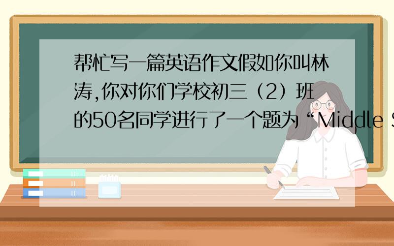 帮忙写一篇英语作文假如你叫林涛,你对你们学校初三（2）班的50名同学进行了一个题为“Middle School Hobb