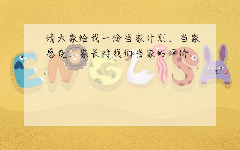 请大家给我一份当家计划、当家感受、家长对我们当家的评价.