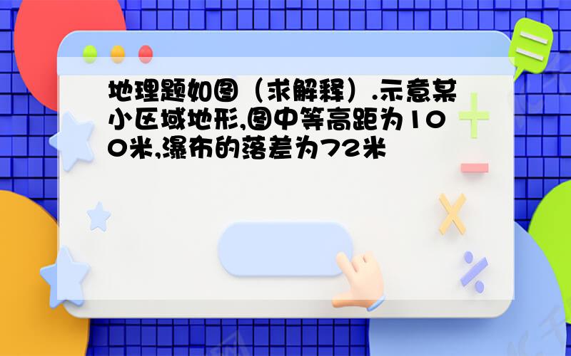 地理题如图（求解释）.示意某小区域地形,图中等高距为100米,瀑布的落差为72米