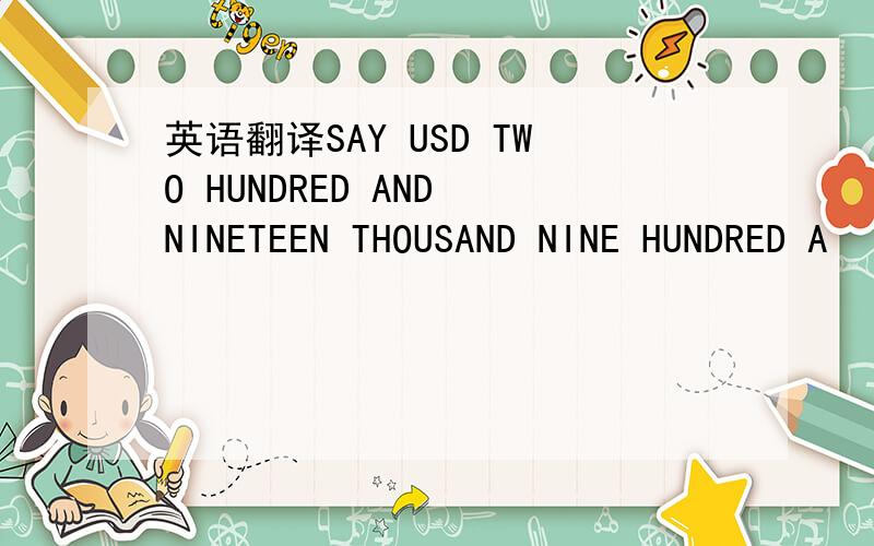 英语翻译SAY USD TWO HUNDRED AND NINETEEN THOUSAND NINE HUNDRED A