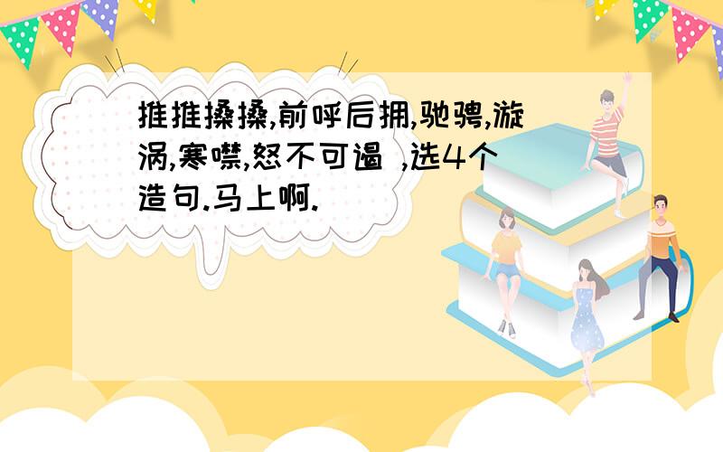 推推搡搡,前呼后拥,驰骋,漩涡,寒噤,怒不可遏 ,选4个造句.马上啊.