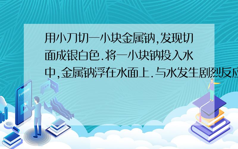 用小刀切一小块金属钠,发现切面成银白色.将一小块钠投入水中,金属钠浮在水面上.与水发生剧烈反应,金属钠熔化成一个闪亮的小