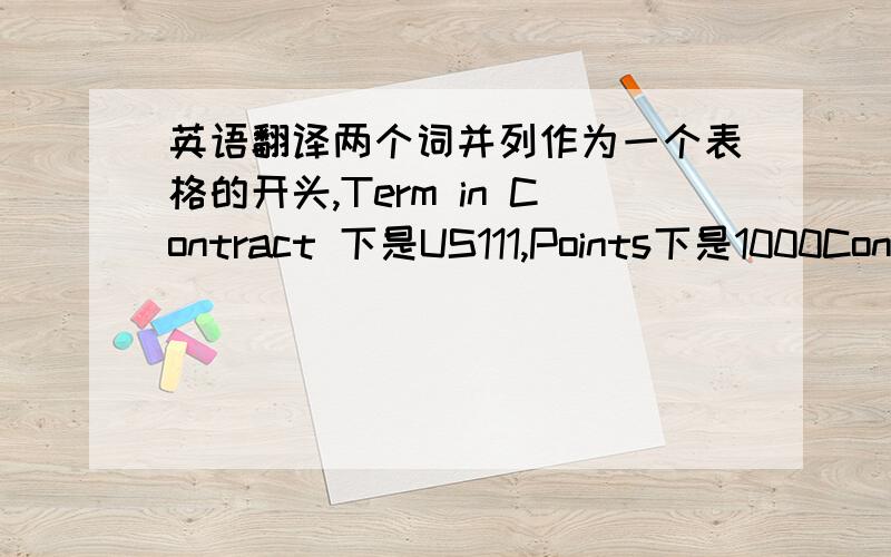 英语翻译两个词并列作为一个表格的开头,Term in Contract 下是US111,Points下是1000Conf