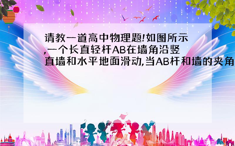 请教一道高中物理题!如图所示,一个长直轻杆AB在墙角沿竖直墙和水平地面滑动,当AB杆和墙的夹角为 θ时, 杆的A端沿墙下