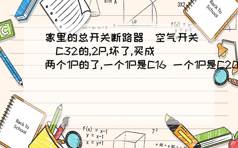 家里的总开关断路器（空气开关）C32的,2P,坏了,买成两个1P的了,一个1P是C16 一个1P是C20