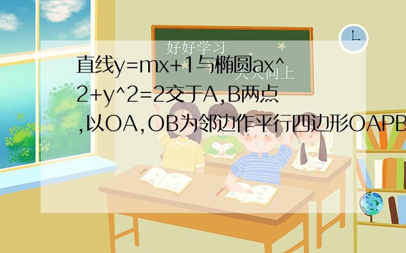 直线y=mx+1与椭圆ax^2+y^2=2交于A,B两点,以OA,OB为邻边作平行四边形OAPB(O为坐标原点)