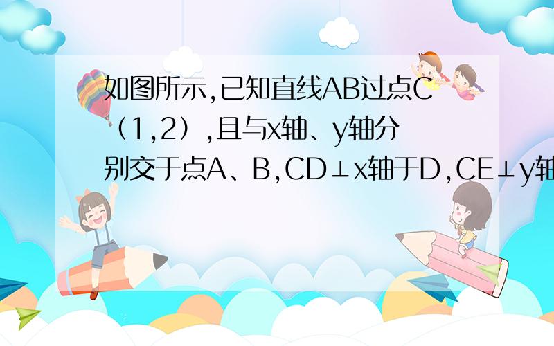 如图所示,已知直线AB过点C（1,2）,且与x轴、y轴分别交于点A、B,CD⊥x轴于D,CE⊥y轴于E,CF交y轴于G,