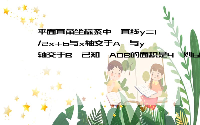 平面直角坐标系中,直线y＝1/2x+b与x轴交于A,与y轴交于B,已知△AOB的面积是4,则b的值是——