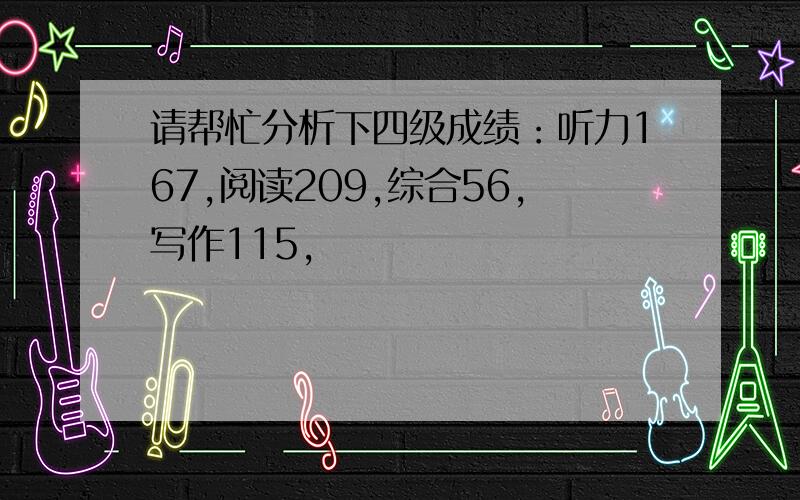 请帮忙分析下四级成绩：听力167,阅读209,综合56,写作115,