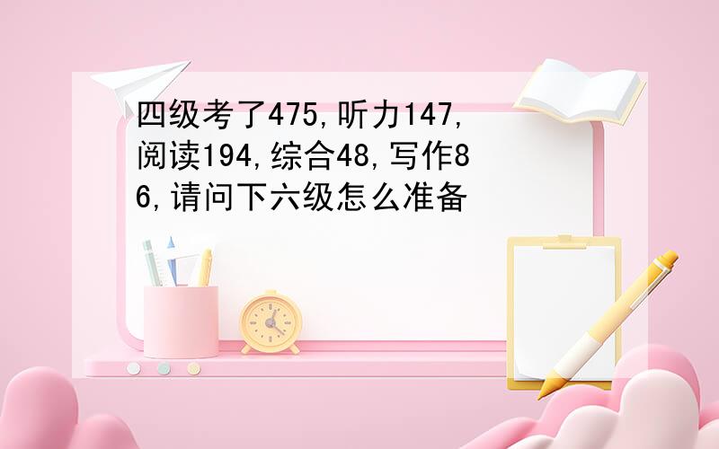 四级考了475,听力147,阅读194,综合48,写作86,请问下六级怎么准备