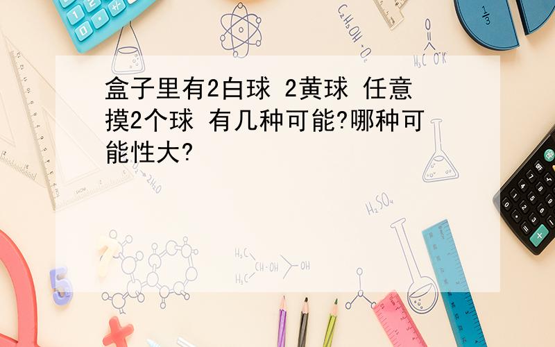 盒子里有2白球 2黄球 任意摸2个球 有几种可能?哪种可能性大?