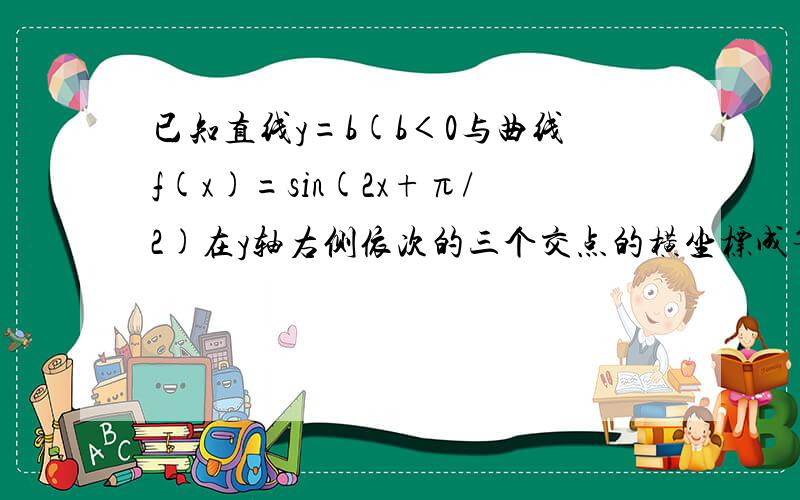 已知直线y=b(b＜0与曲线f(x)=sin(2x+π/2)在y轴右侧依次的三个交点的横坐标成等比