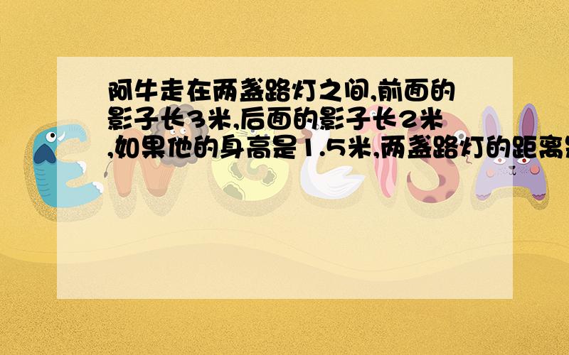 阿牛走在两盏路灯之间,前面的影子长3米,后面的影子长2米,如果他的身高是1.5米,两盏路灯的距离是40米,