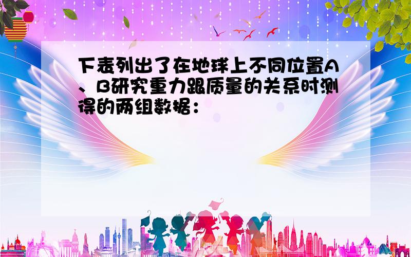 下表列出了在地球上不同位置A、B研究重力跟质量的关系时测得的两组数据：