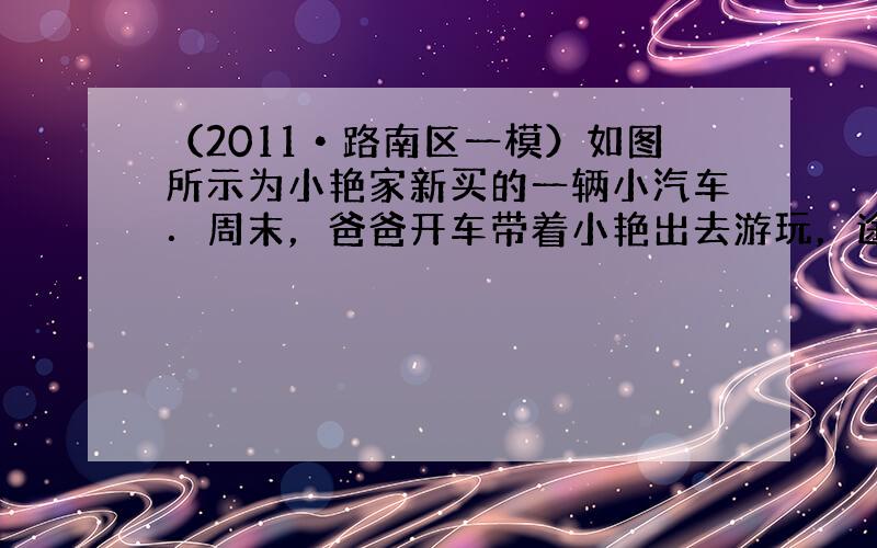 （2011•路南区一模）如图所示为小艳家新买的一辆小汽车．周末，爸爸开车带着小艳出去游玩，途中这辆汽车在1h的时间内，在