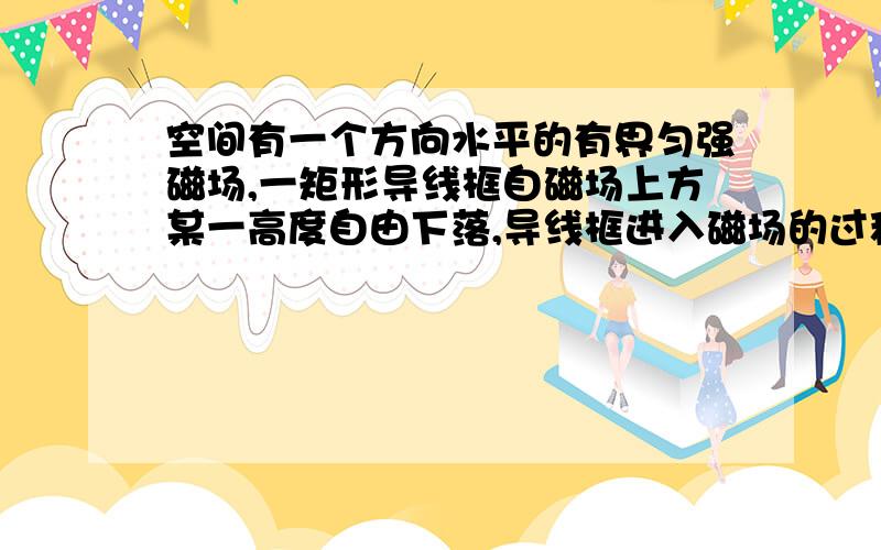 空间有一个方向水平的有界匀强磁场,一矩形导线框自磁场上方某一高度自由下落,导线框进入磁场的过程中可