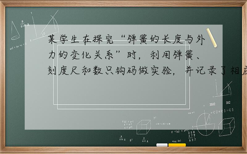 某学生在探究“弹簧的长度与外力的变化关系”时，利用弹簧、刻度尺和数只钩码做实验，并记录了相应的数据，如表：