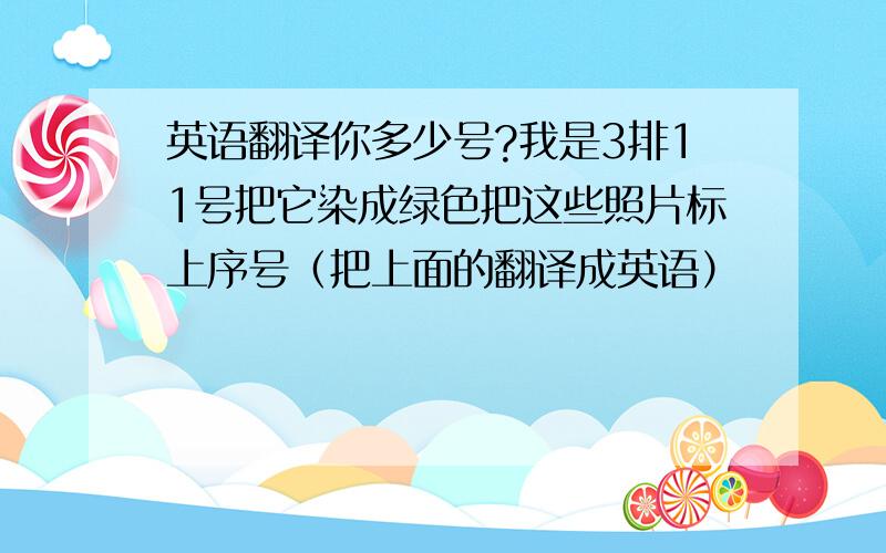 英语翻译你多少号?我是3排11号把它染成绿色把这些照片标上序号（把上面的翻译成英语）