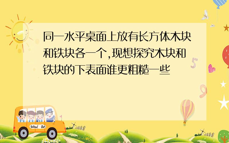 同一水平桌面上放有长方体木块和铁块各一个,现想探究木块和铁块的下表面谁更粗糙一些