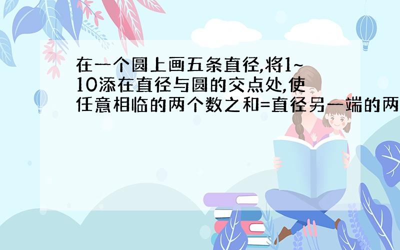 在一个圆上画五条直径,将1~10添在直径与圆的交点处,使任意相临的两个数之和=直径另一端的两个相临数之和.