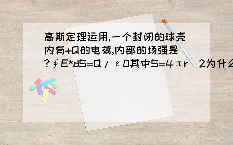 高斯定理运用,一个封闭的球壳内有+Q的电荷,内部的场强是?∮E*dS=Q/ε0其中S=4πr^2为什么不直接是πr^2,