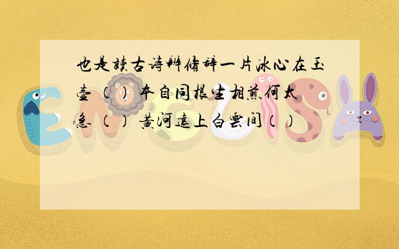 也是读古诗辨修辞一片冰心在玉壶 （） 本自同根生相煎何太急 （） 黄河远上白云间（）