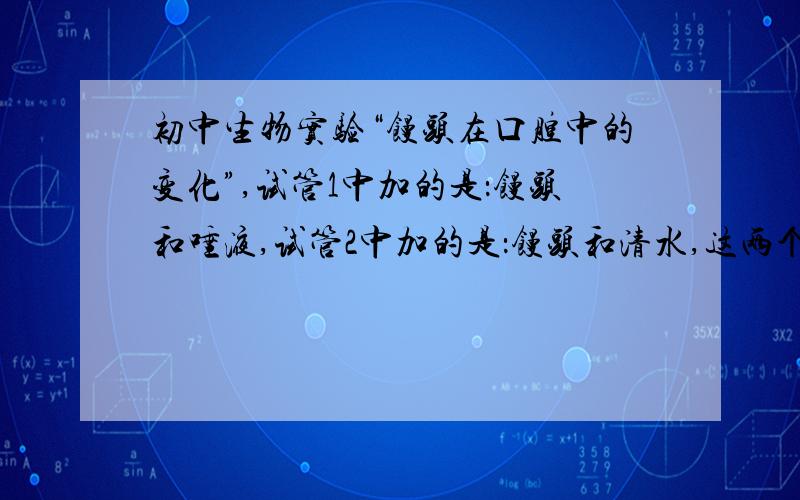 初中生物实验“馒头在口腔中的变化”,试管1中加的是：馒头和唾液,试管2中加的是：馒头和清水,这两个试管谁是实验组谁是对照