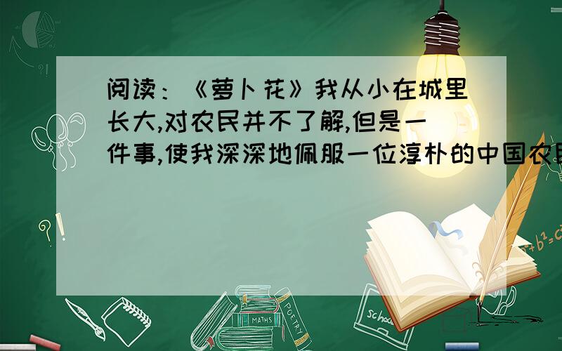 阅读：《萝卜花》我从小在城里长大,对农民并不了解,但是一件事,使我深深地佩服一位淳朴的中国农民.一个寒冷的冬天,我去朝阳