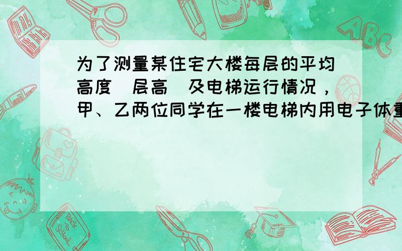 为了测量某住宅大楼每层的平均高度（层高）及电梯运行情况，甲、乙两位同学在一楼电梯内用电子体重计及秒表进行了以下实验：一质