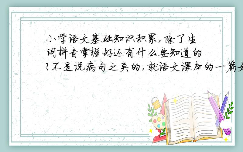 小学语文基础知识积累,除了生词拼音掌握好还有什么要知道的?不是说病句之类的,就语文课本的一篇文章的课文来说?